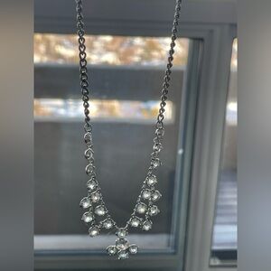 Vintage Art Deco Inspired Elegant Silver metal Open Back Crystal Choker Necklace